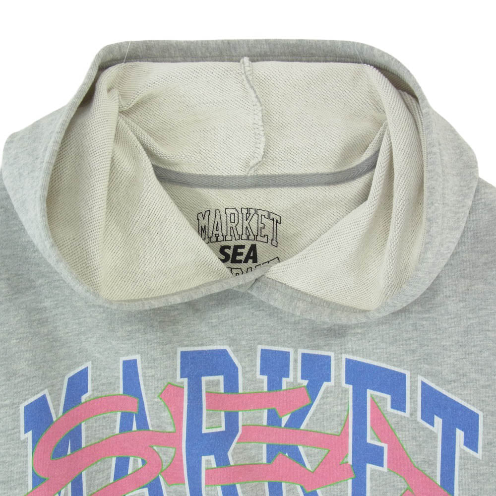 WIND AND SEA ウィンダンシー 25SS WDS-C-MKT-25-Q2-CS-01 × MARKET ARCH LOGO HOODED SWEAT SHIRT マーケット アーチロゴ フーデッド スウェットシャツ グレー系 L【中古】