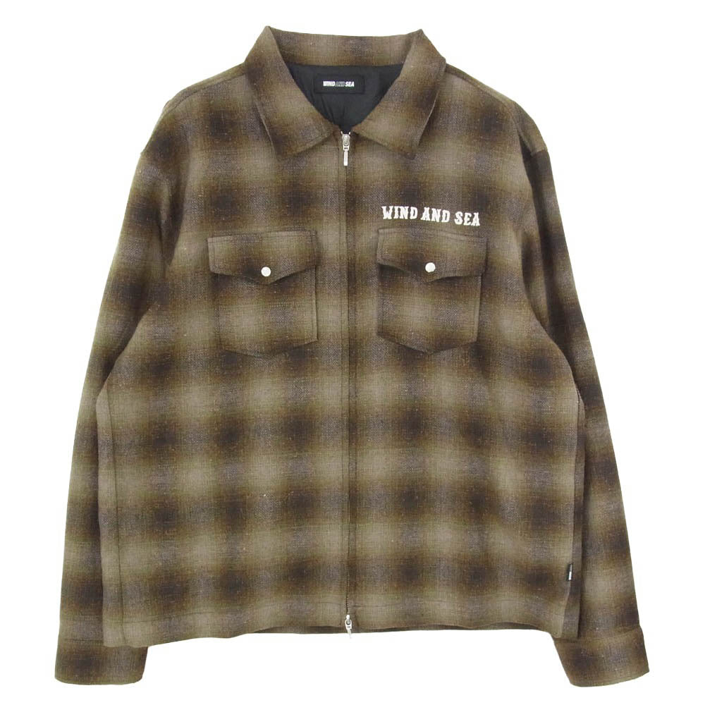 WIND AND SEA ウィンダンシー 25SS WDS-O-ATSO-25-Q2-SH-01 Plaid Pattern Zip Shirts brown プラッド パターン ジップ シャツ ブラウン ベージュ系 ブラウン系 L【中古】