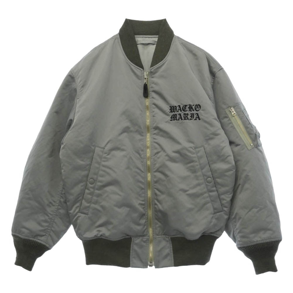 WACKO MARIA ワコマリア 23AW 23FW-WMO-ML02 MA-1 FLIGHT JACKET ロゴ刺繍 フライト ボンバージャケット グレー系 S【中古】
