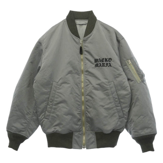 WACKO MARIA ワコマリア 23AW 23FW-WMO-ML02 MA-1 FLIGHT JACKET ロゴ刺繍 フライト ボンバージャケット グレー系 S【中古】