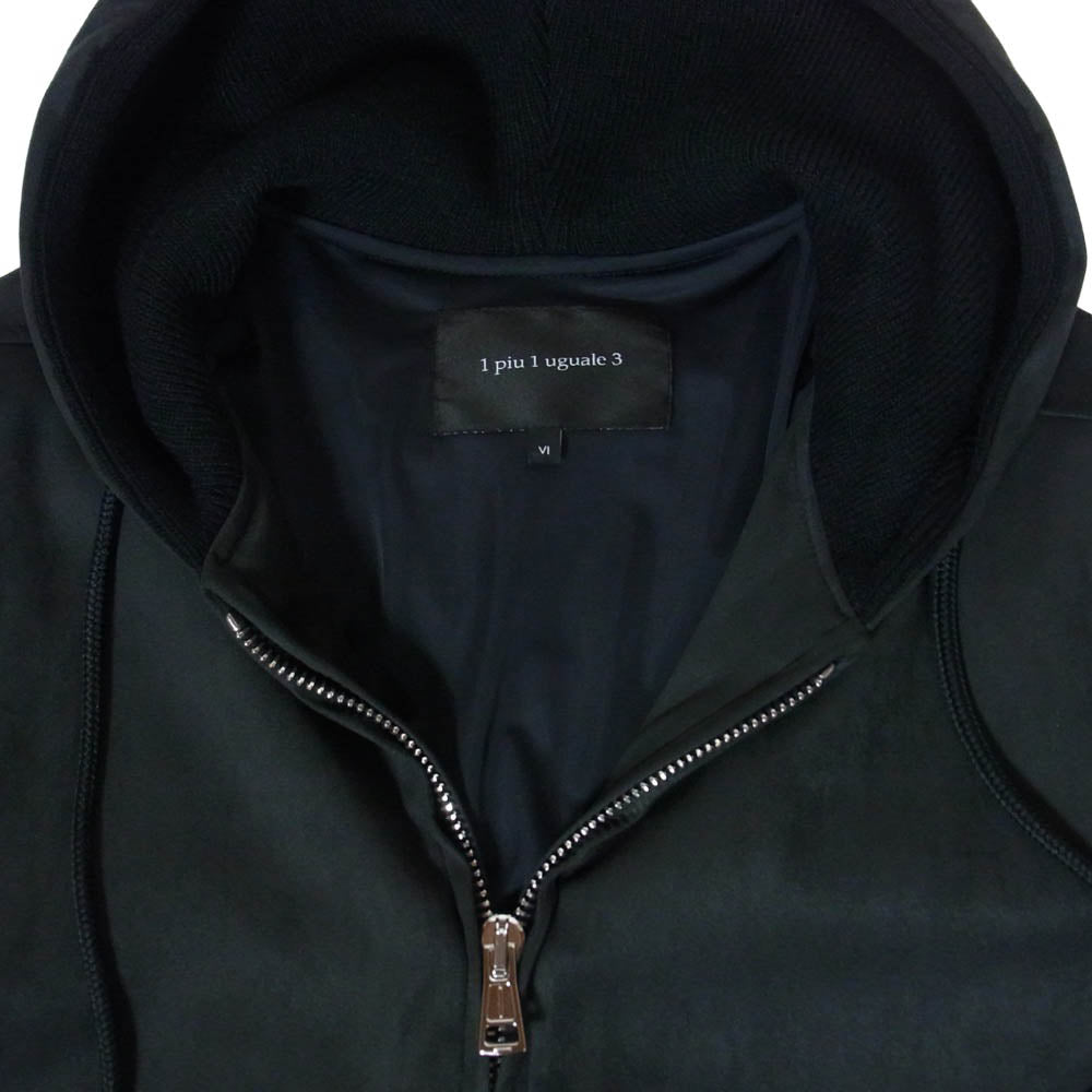 1piu1uguale3 ウノピュウノウグァーレトレ × 菅原靴店 MRB745-POE549 LUXE PARKA リュクス スフェイクスエードパーカー フーデッドジャケット ブラック系 VI【美品】【中古】