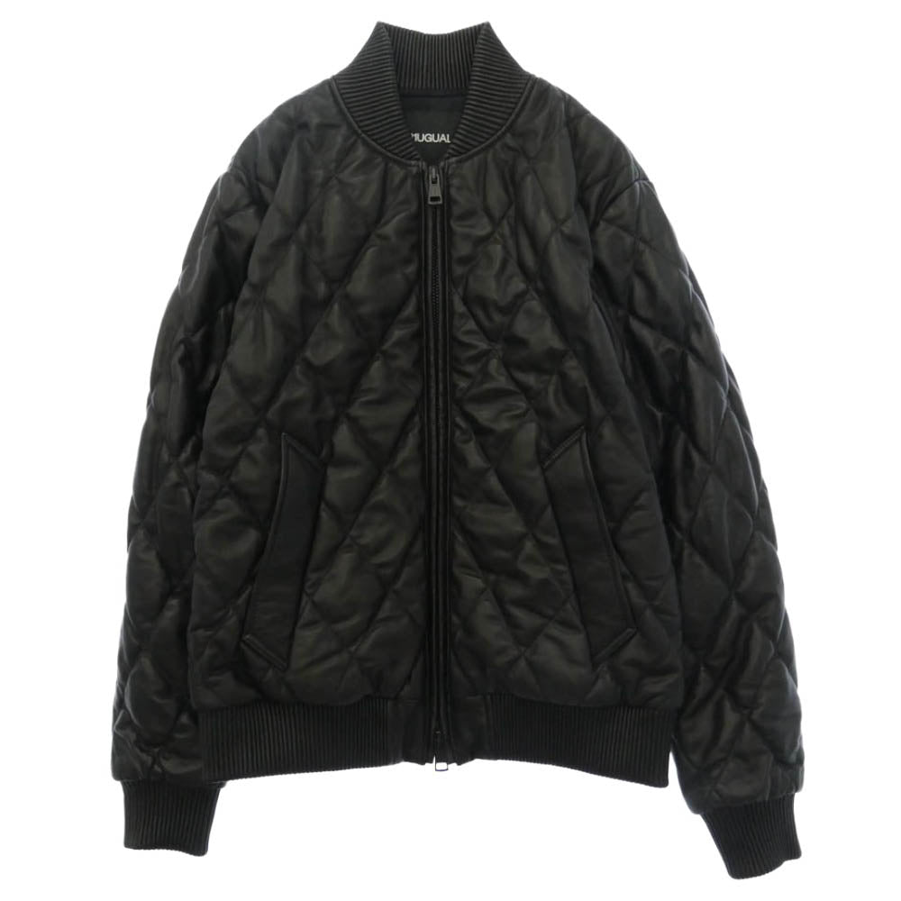 1piu1uguale3 ウノピュウノウグァーレトレ MRB724-LAB061 SHIRRING DIA BOMBER JACKET シャーリングダイヤキルト ラムレザー ボンバージャケット ブラック系 3【美品】【中古】