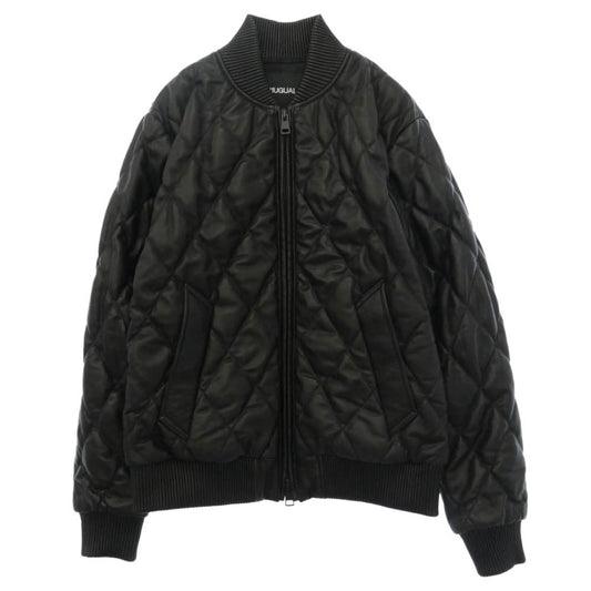 1piu1uguale3 ウノピュウノウグァーレトレ MRB724-LAB061 SHIRRING DIA BOMBER JACKET シャーリングダイヤキルト ラムレザー ボンバージャケット ブラック系 3【美品】【中古】
