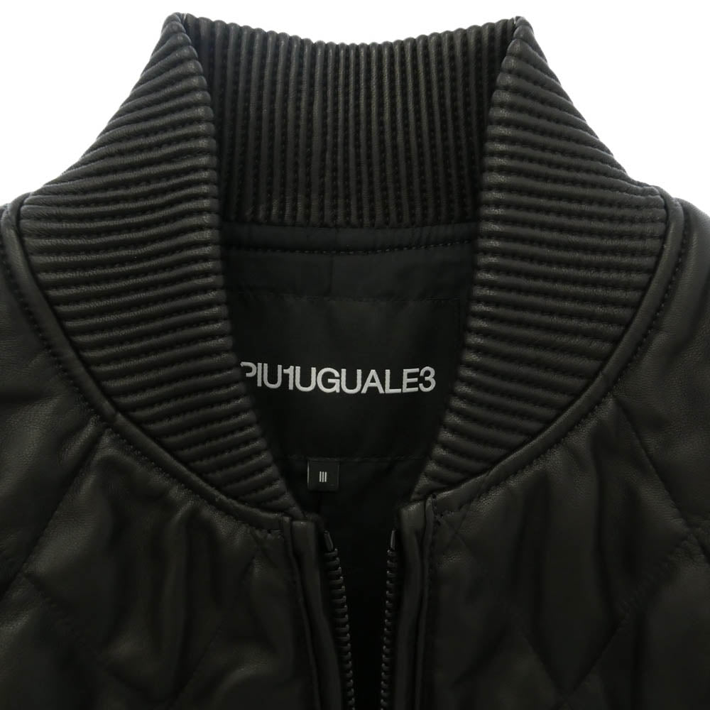 1piu1uguale3 ウノピュウノウグァーレトレ MRB724-LAB061 SHIRRING DIA BOMBER JACKET シャーリングダイヤキルト ラムレザー ボンバージャケット ブラック系 3【美品】【中古】