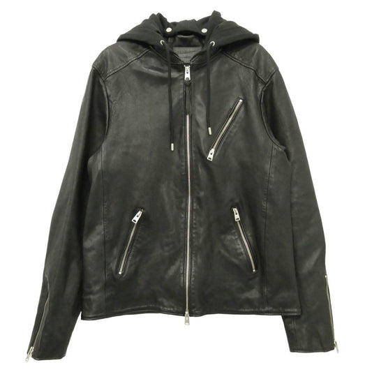 ALLSAINTS オールセインツ HARWOOD JACKET 着脱式フード付き レザー シングルライダースジャケット ブラック系 L【美品】【中古】