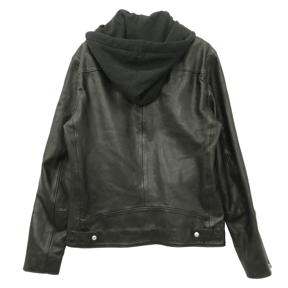 ALLSAINTS オールセインツ HARWOOD JACKET 着脱式フード付き レザー シングルライダースジャケット ブラック系 L【美品】【中古】