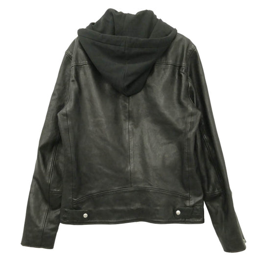 ALLSAINTS オールセインツ HARWOOD JACKET 着脱式フード付き レザー シングルライダースジャケット ブラック系 L【美品】【中古】