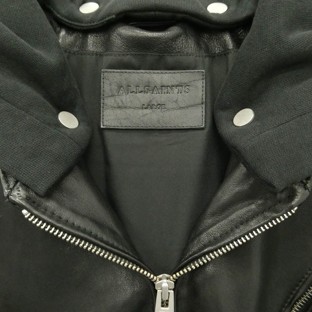 ALLSAINTS オールセインツ HARWOOD JACKET 着脱式フード付き レザー シングルライダースジャケット ブラック系 L【美品】【中古】