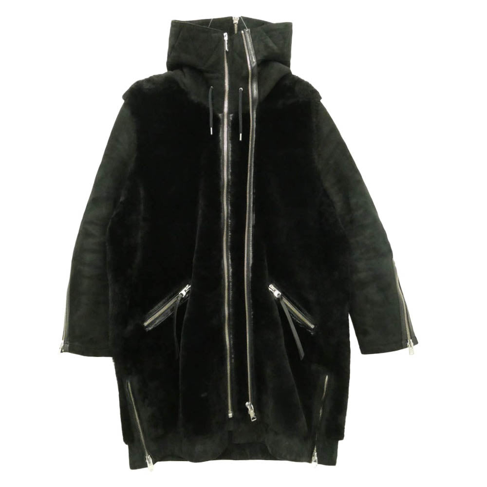 ALLSAINTS オールセインツ STATE LUX PARKA ムートン ジップアップ コート ブラック系 L【中古】