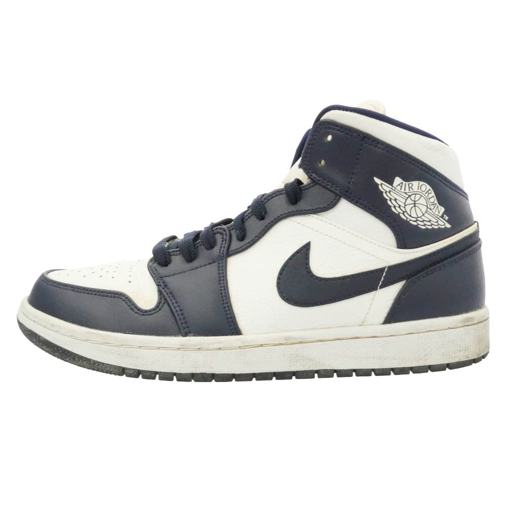 NIKE ナイキ 554724-174 Air Jordan 1 Mid White Metallic Gold Obsidian エアジョーダン1 ミッド ホワイトメタリックゴールドオブシディアン スニーカー ホワイト系 ダークネイビー系 27.5cm【中古】