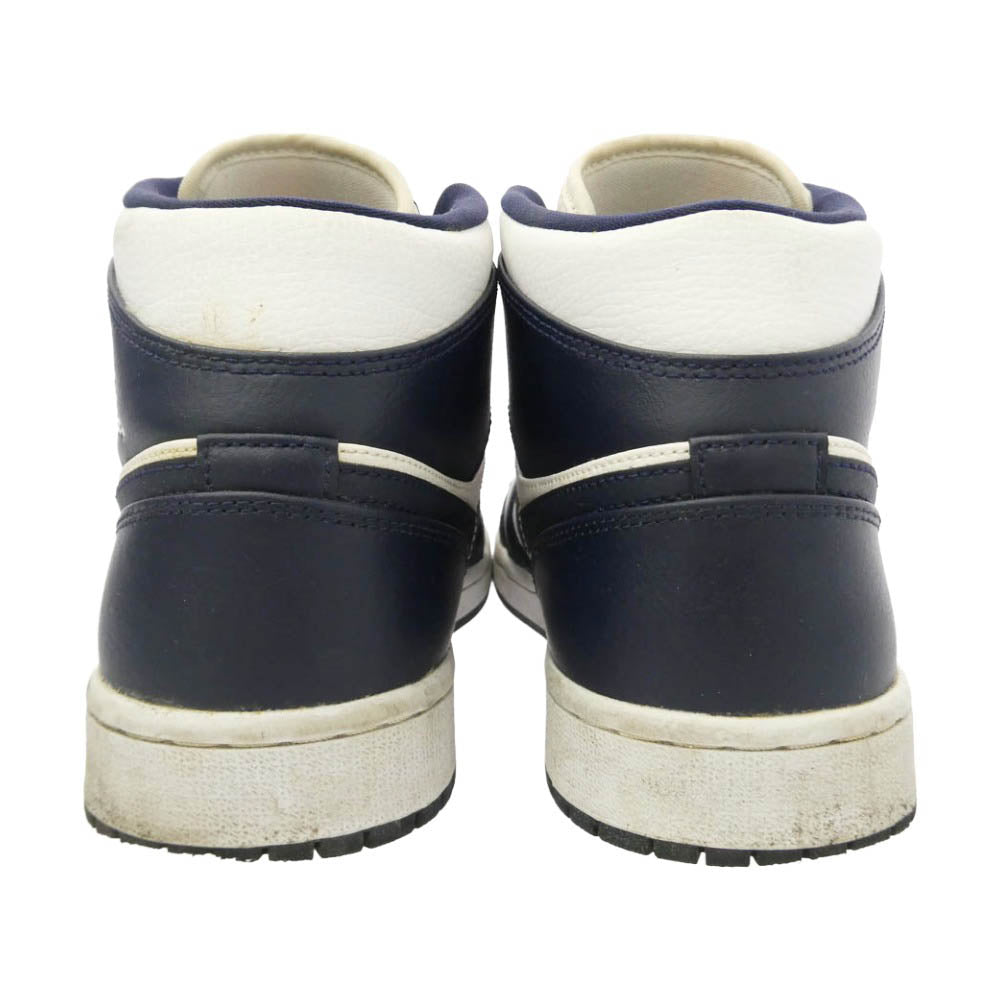 NIKE ナイキ 554724-174 Air Jordan 1 Mid White Metallic Gold Obsidian エアジョーダン1 ミッド ホワイトメタリックゴールドオブシディアン スニーカー ホワイト系 ダークネイビー系 27.5cm【中古】