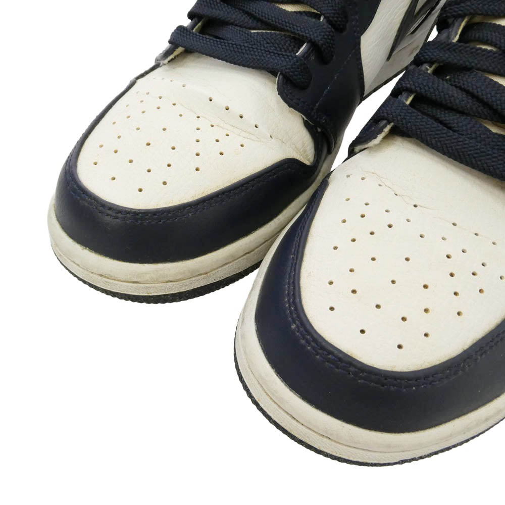 NIKE ナイキ 554724-174 Air Jordan 1 Mid White Metallic Gold Obsidian エアジョーダン1 ミッド ホワイトメタリックゴールドオブシディアン スニーカー ホワイト系 ダークネイビー系 27.5cm【中古】