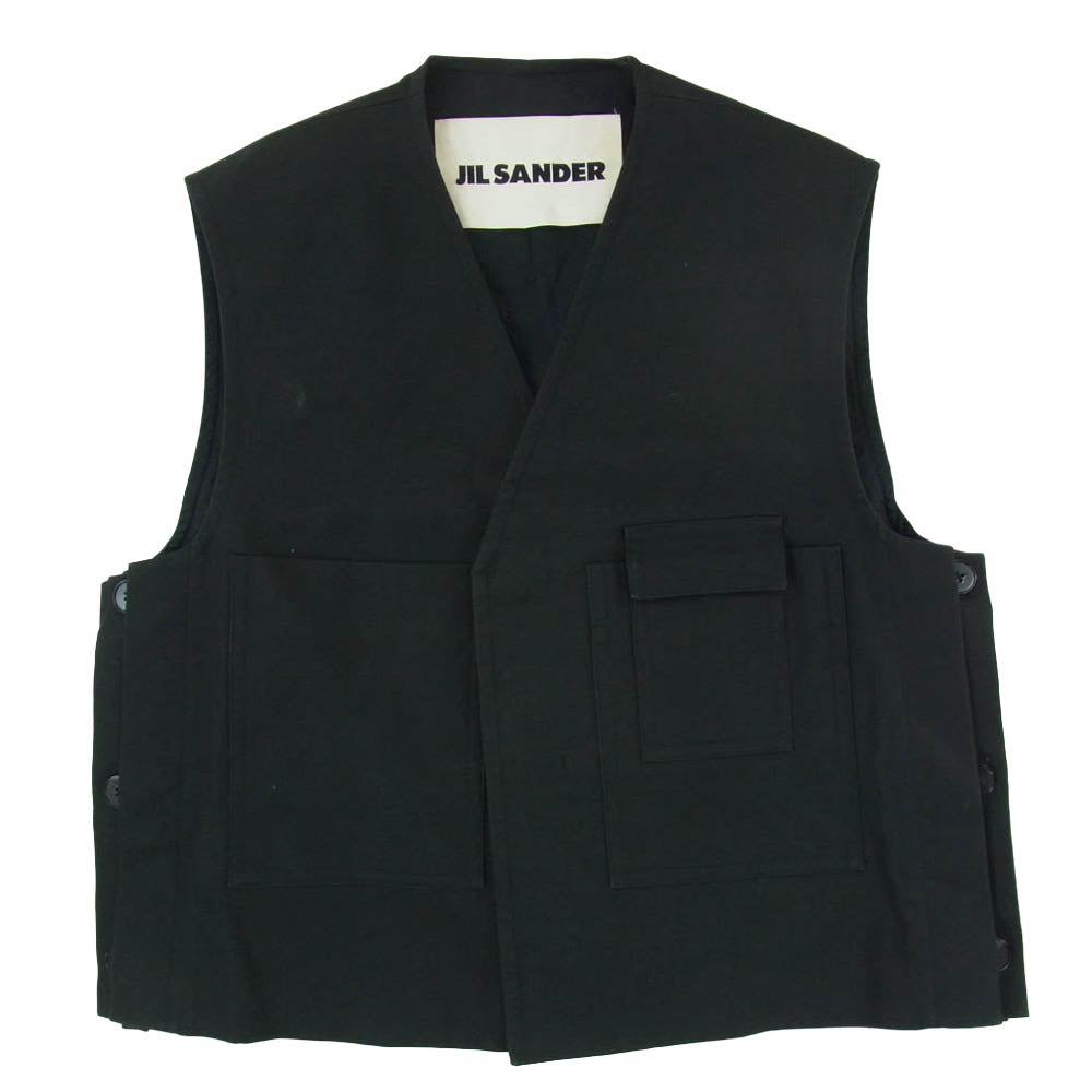JIL SANDER ジルサンダー 国内正規品 20SS JSMQ460422 MQ24160001 コットンクロス マルチポケット ベスト ブラック系 44【中古】