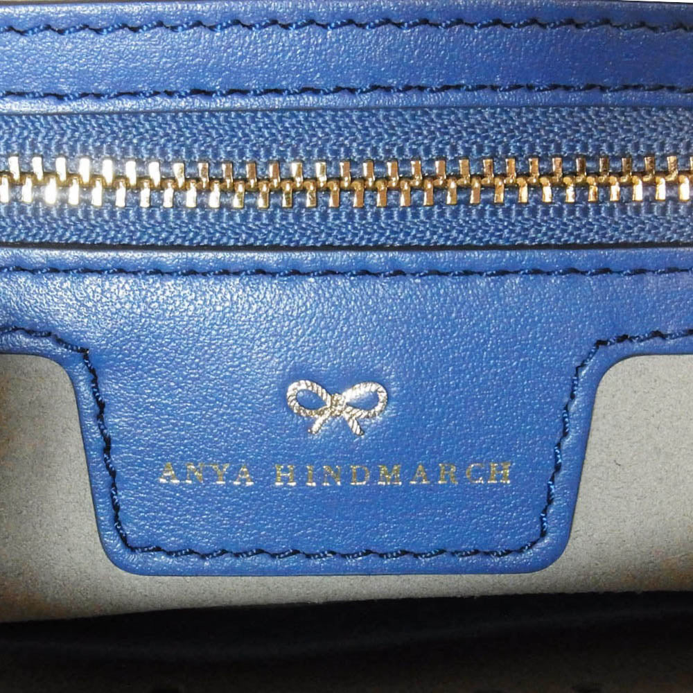 Anya Hindmarch アニヤ・ハインドマーチ レザー パンチング ウィンクスマイリー タッセル クラッチバッグ ポーチ ブルー系【中古】