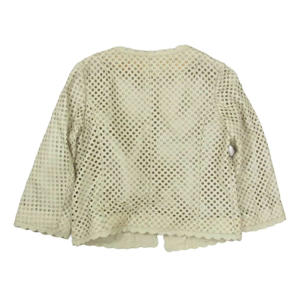 BALMAIN バルマン パンチング ラムレザー スカラップ ノーカラー レザージャケット ベージュ系 9【中古】