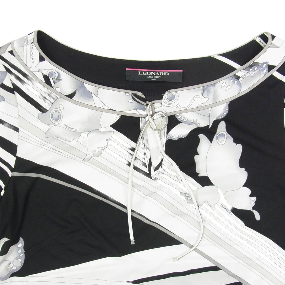 LEONARD レオナール 0199502 FASHION 総柄 グラフィック プリント 半袖 カットソー ブラック系 ホワイト系 XL【中古】