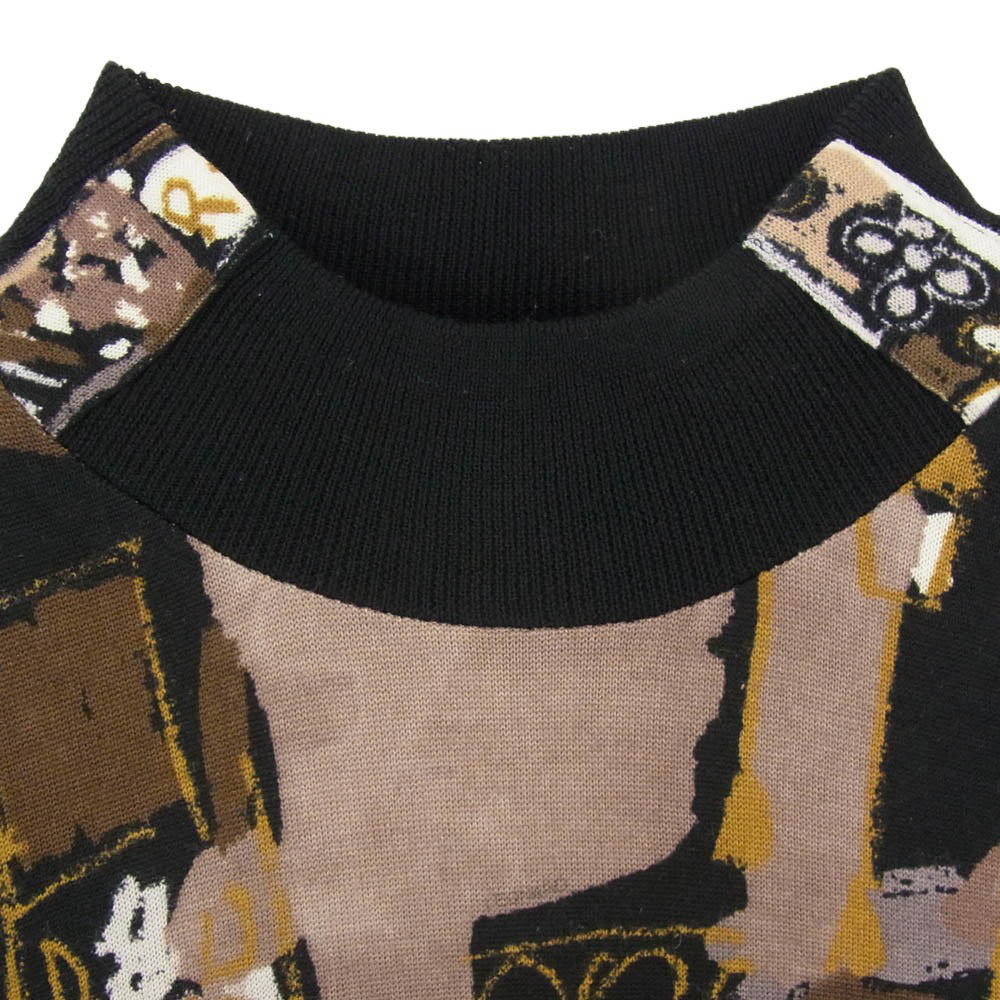 LEONARD レオナール 0549603 SPORT 総柄 グラフィック プリント ウール ニット 長袖 ワンピース ブラック系 ブラウン系 42【中古】