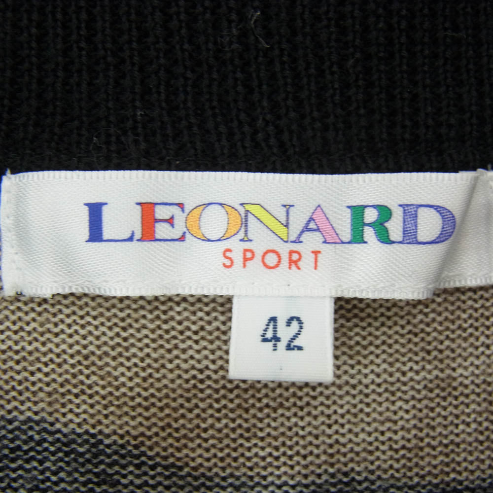 LEONARD レオナール 0549603 SPORT 総柄 グラフィック プリント ウール ニット 長袖 ワンピース ブラック系 ブラウン系 42【中古】