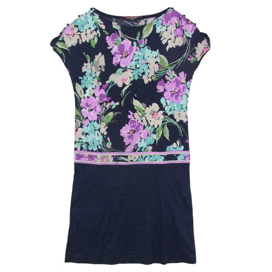 LEONARD レオナール 0370104 FASHION 花柄 プリント フレンチスリーブ コットン ワンピース ネイビー系 M【中古】