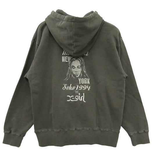 X-girl エックスガール フェイス刺繡 ジップアップパーカー ブラック系 M【極上美品】【中古】