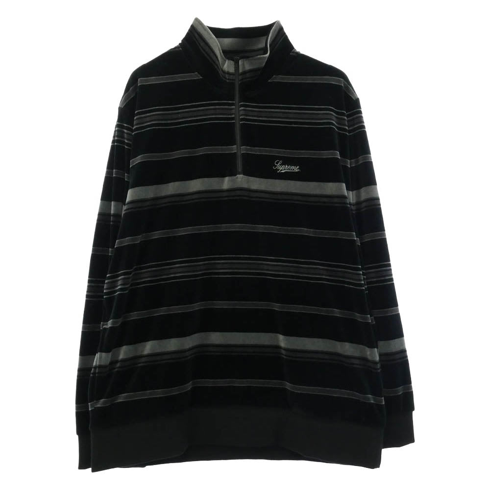 Supreme シュプリーム 20AW Stripe Velour Half Zip Pullover Black ストライプ ベロア ハーフ ジップ プルオーバー ブラック ブラック系 グレー系 L【中古】