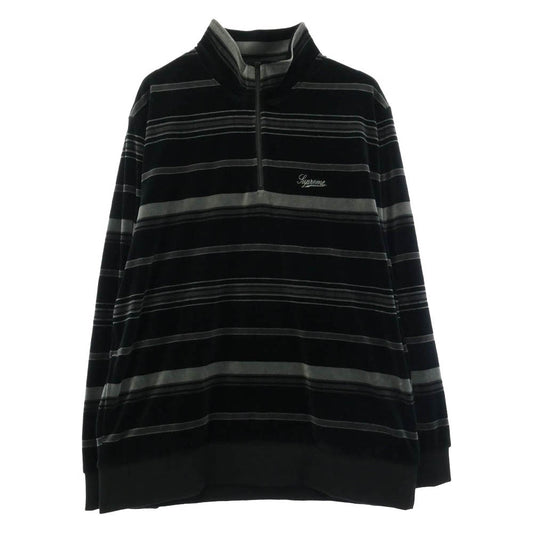 Supreme シュプリーム 20AW Stripe Velour Half Zip Pullover Black ストライプ ベロア ハーフ ジップ プルオーバー ブラック ブラック系 グレー系 L【中古】