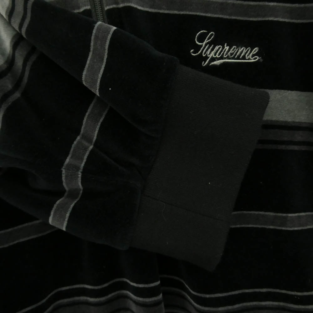 Supreme シュプリーム 20AW Stripe Velour Half Zip Pullover Black ストライプ ベロア ハーフ ジップ プルオーバー ブラック ブラック系 グレー系 L【中古】