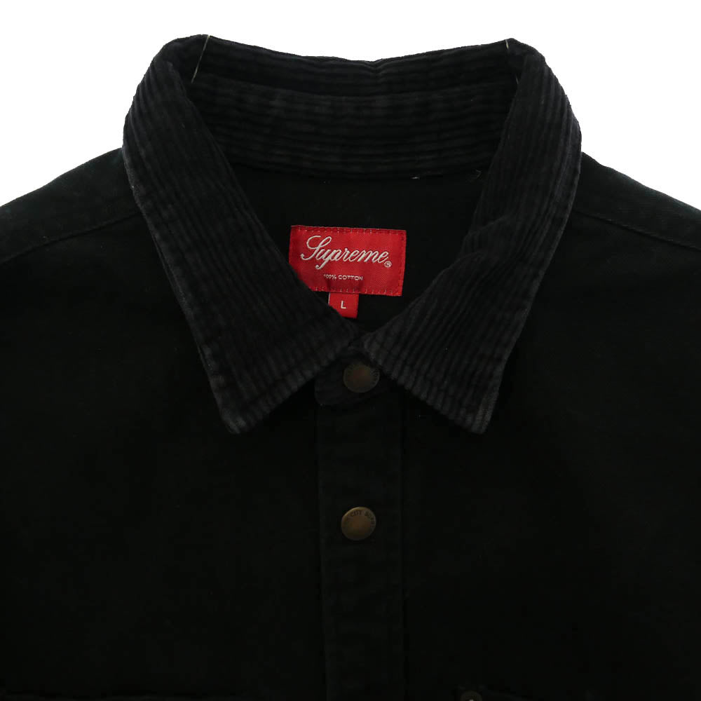 Supreme シュプリーム 19AW Script Canvas Snap Shirt Black スクリプト キャンバス スナップ シャツ ブラック ブラック系 L【中古】