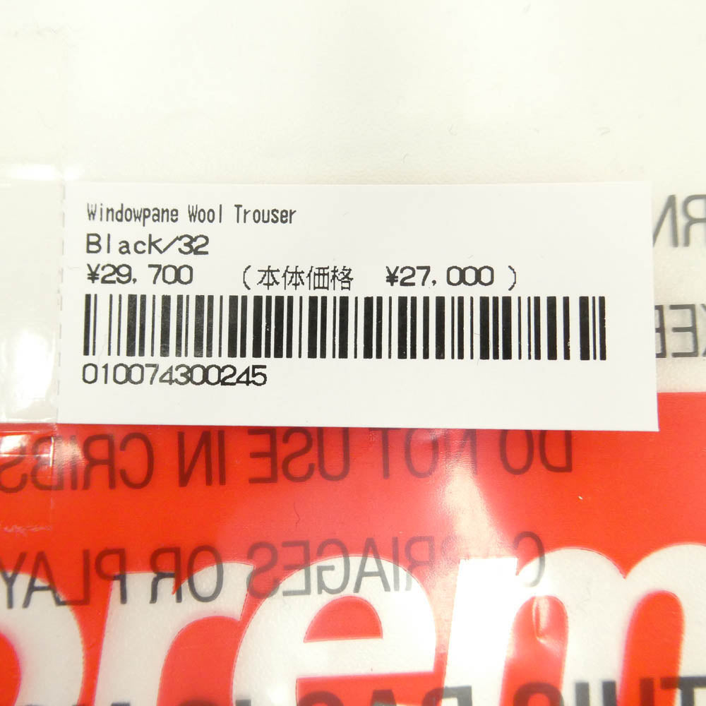 Supreme シュプリーム 22AW Windowpane Wool Trouser Black ウィンドウペイン ウール トラウザー ブラック系 32【極上美品】【中古】
