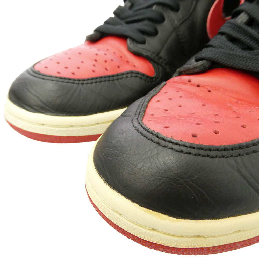 NIKE ナイキ 130207-061 【フェイクバスターズ鑑定済】【鑑賞用】94年復刻 AIR JORDAN 1 HIGH BRED AJ1 エアジョーダン ハイ ブレッド スニーカー レッド系 ブラック系 27cm【中古】