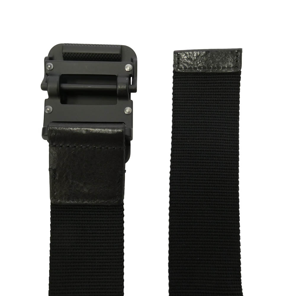 STONE ISLAND ストーンアイランド 24AW 811594873 Black Ribbon Belt with Metal Buckle メタルバックル コンパス ロゴ レザーパッチ リボン ベルト ブラック系 95【美品】【中古】