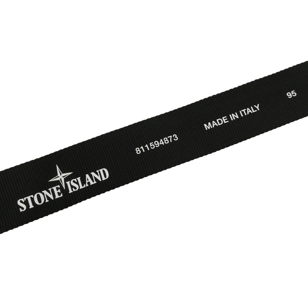 STONE ISLAND ストーンアイランド 24AW 811594873 Black Ribbon Belt with Metal Buckle メタルバックル コンパス ロゴ レザーパッチ リボン ベルト ブラック系 95【美品】【中古】