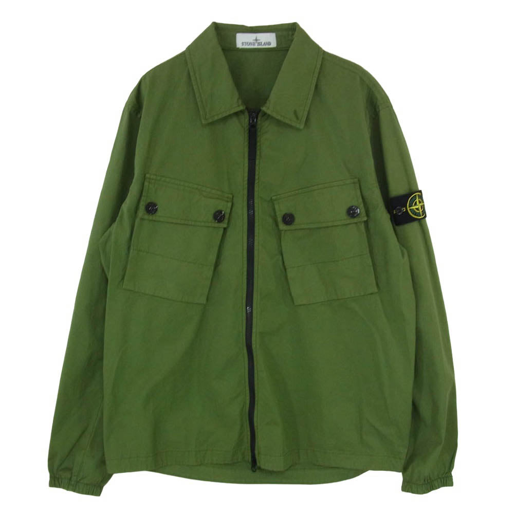 STONE ISLAND ストーンアイランド 22AW 771510910 Patch Pocket Overshirt Jacket ポケット ジップ アップ シャツ ジャケット グリーン系 L【中古】
