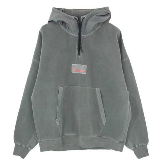 NIKE ナイキ CK9037-010 COTTON NYLON HALF ZIP UP HOODIE コットン ナイロン 切替し ハーフ ジップアップ フーディ パーカー グレー系 XL【中古】