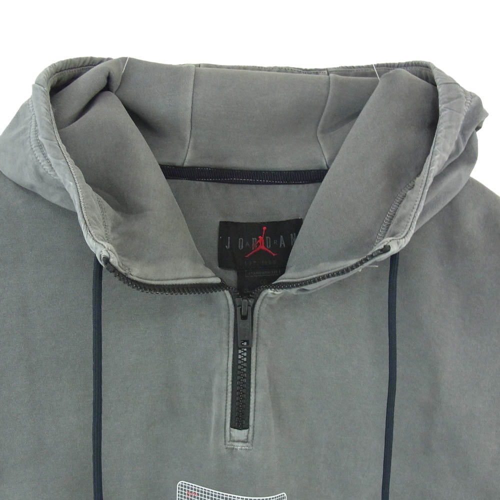 NIKE ナイキ CK9037-010 COTTON NYLON HALF ZIP UP HOODIE コットン ナイロン 切替し ハーフ ジップアップ フーディ パーカー グレー系 XL【中古】