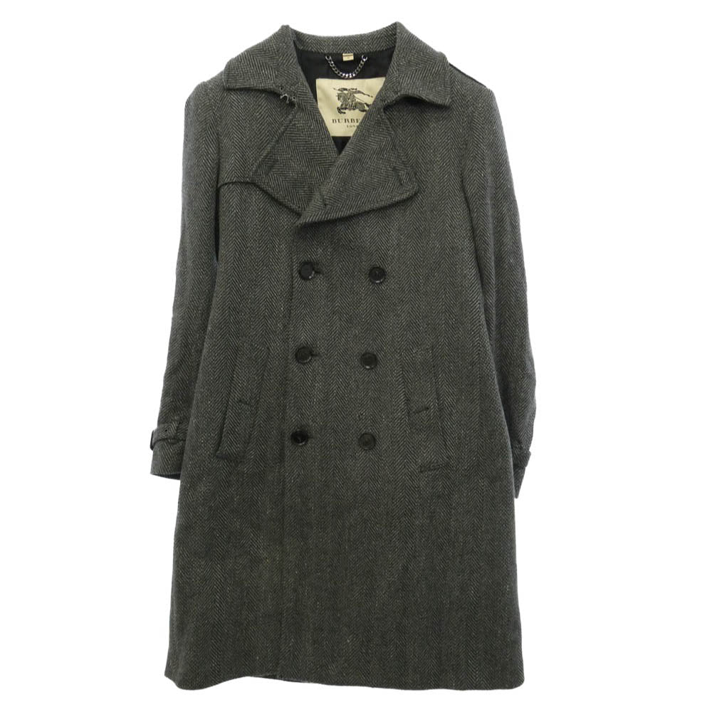 BURBERRY LONDON バーバリー ロンドン WOOL TWEED TRENCH COAT ウール ツイード トレンチ コート ダークグレー系 48【中古】