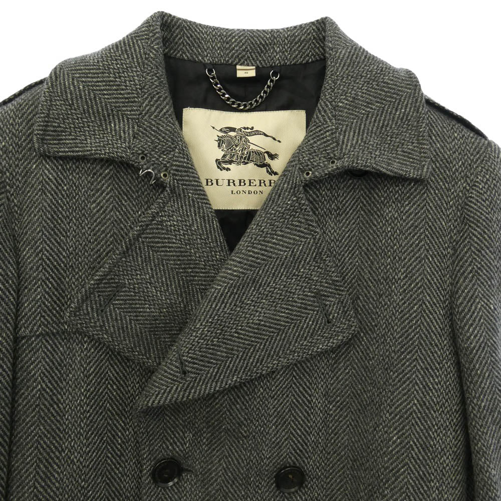 BURBERRY LONDON バーバリー ロンドン WOOL TWEED TRENCH COAT ウール ツイード トレンチ コート ダークグレー系 48【中古】