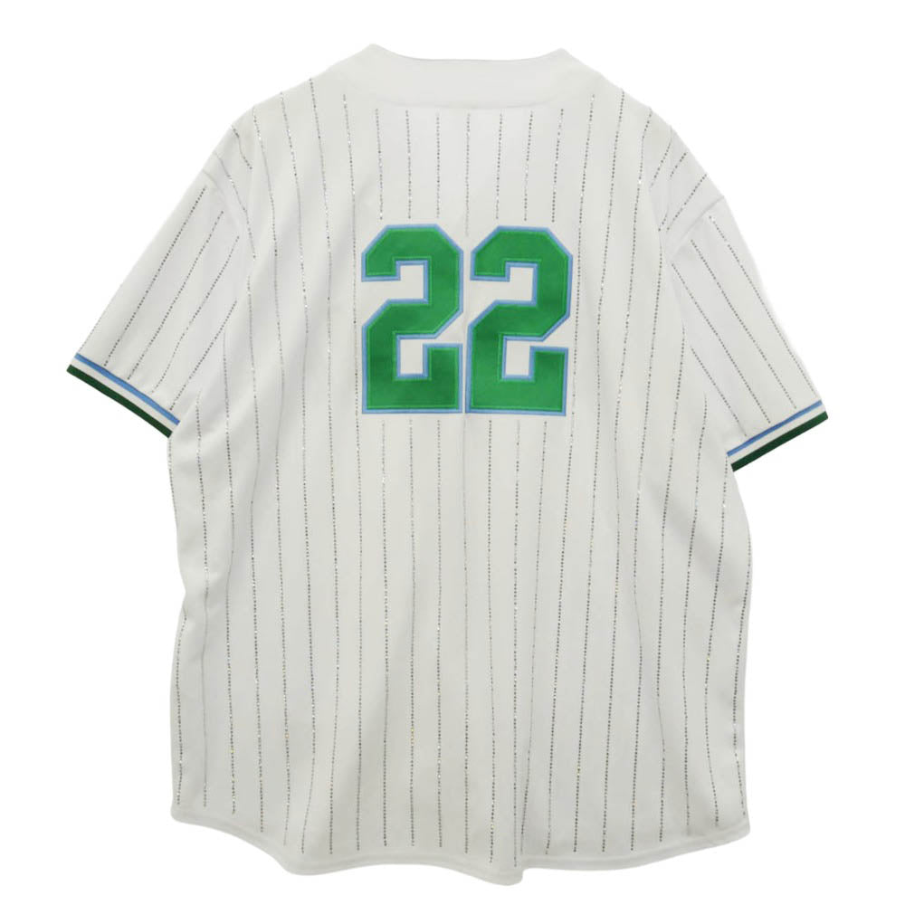 Supreme シュプリーム 22SS Rhinestone Stripe Baseball Jersey アーチロゴ ラインストーン ストライプ ベースボール 半袖 シャツ ホワイト系 XL【中古】