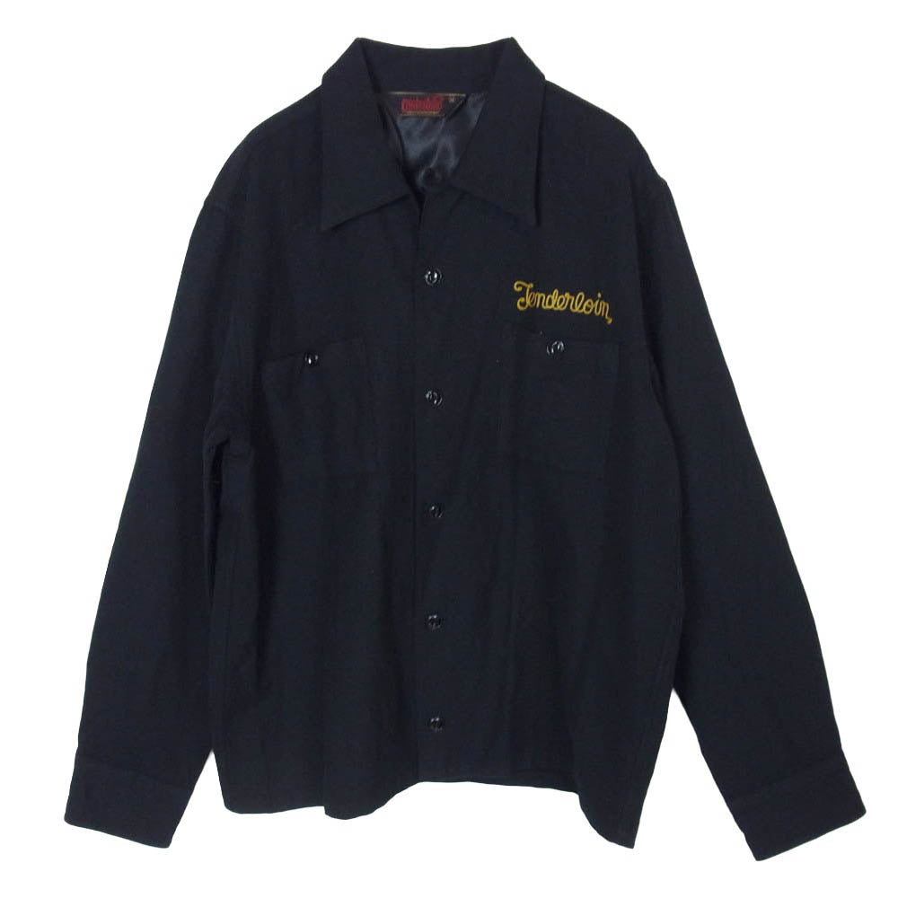 TENDERLOIN テンダーロイン T-WOOL SHT チェーン刺繍 ロゴ オープンカラー 開襟 長袖 ウール シャツ ブラック系 M【中古】