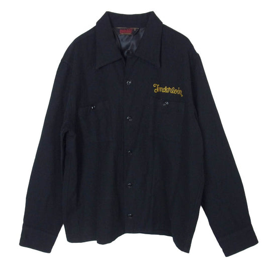 TENDERLOIN テンダーロイン T-WOOL SHT チェーン刺繍 ロゴ オープンカラー 開襟 長袖 ウール シャツ ブラック系 M【中古】