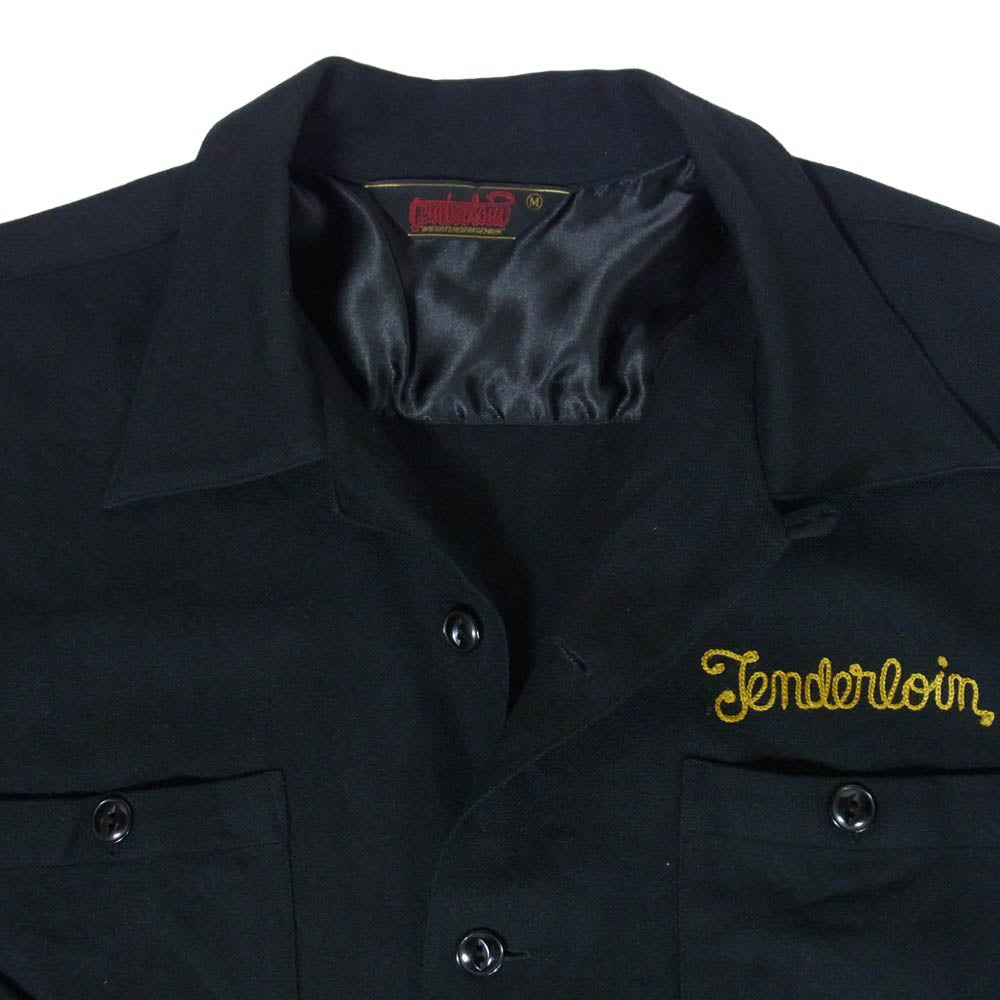 TENDERLOIN テンダーロイン T-WOOL SHT チェーン刺繍 ロゴ オープンカラー 開襟 長袖 ウール シャツ ブラック系 M【中古】