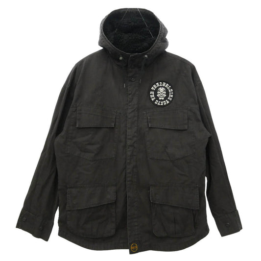 TENDERLOIN テンダーロイン RIP STO BDU HOODED ボルネオスカル ワッペン ボアライナー付き リップストップ フーデッド ジャケット チャコール系 M【中古】