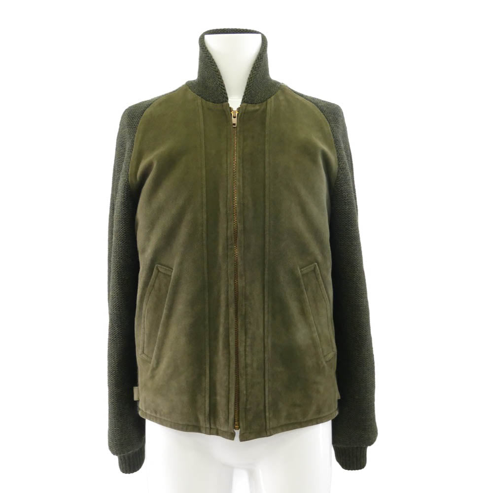 TENDERLOIN テンダーロイン T-WORK LONG JKT ウール ニット切替 ワーク ロング スエード ジャケット モスグリーン系 M【中古】