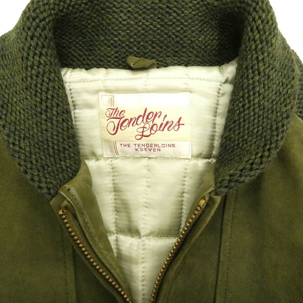 TENDERLOIN テンダーロイン T-WORK LONG JKT ウール ニット切替 ワーク ロング スエード ジャケット モスグリーン系 M【中古】