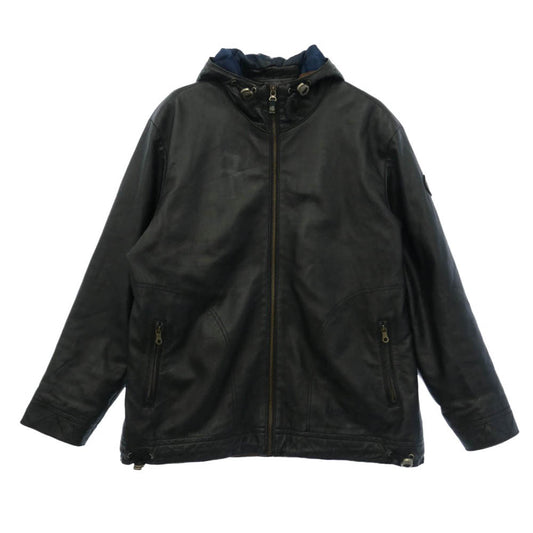 シナコバ 7453030 シープスキン レザー フーデッド ジャケット ブラック系 L【中古】