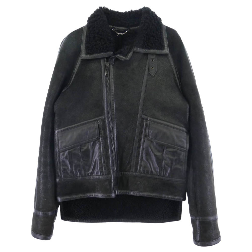 BALENCIAGA バレンシアガ 205058 TP964 ニコラゲスキエール期 ラムレザー 2WAYカラー 羊革 裏地ボア ムートン ジャケット ブラック系 44【中古】