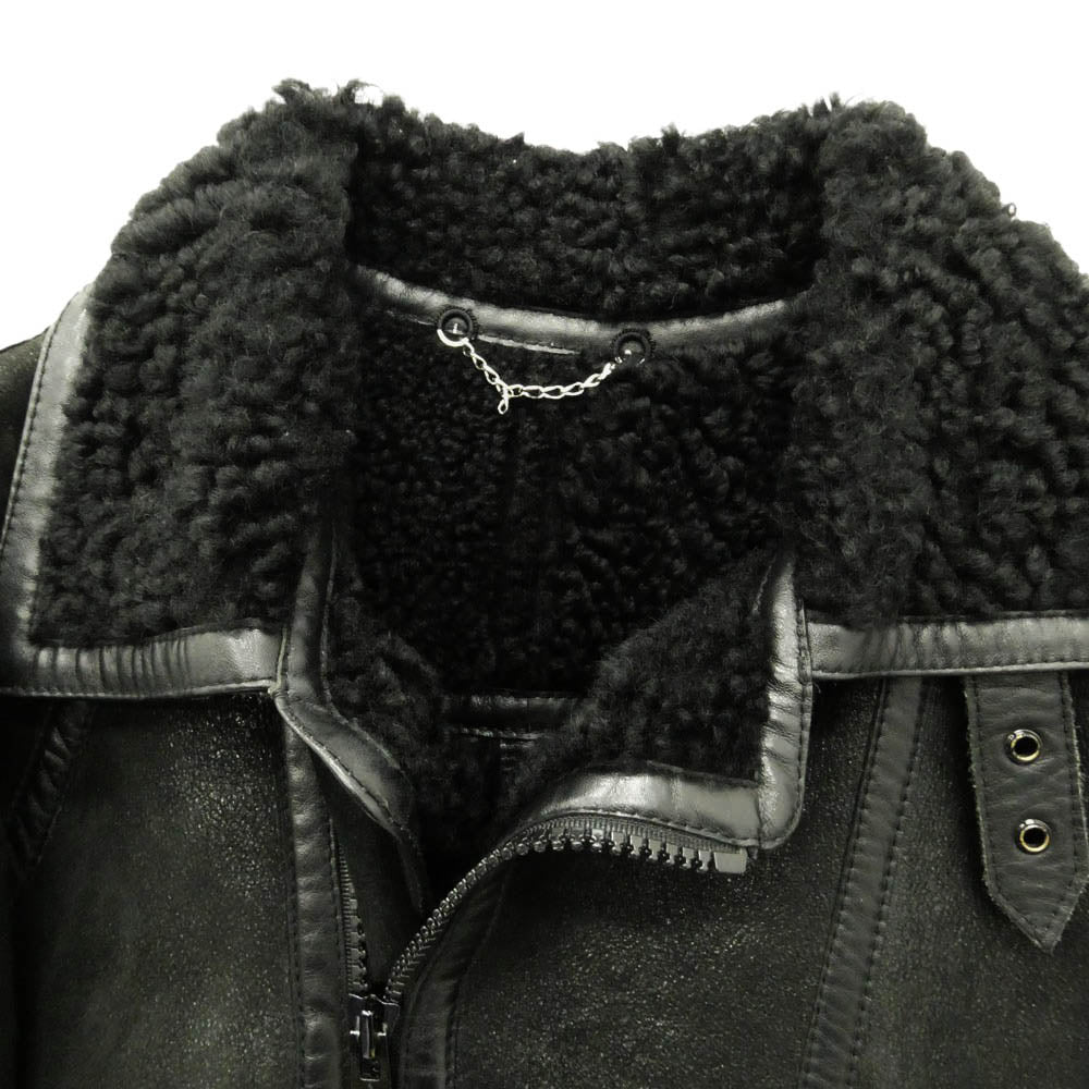 BALENCIAGA バレンシアガ 205058 TP964 ニコラゲスキエール期 ラムレザー 2WAYカラー 羊革 裏地ボア ムートン ジャケット ブラック系 44【中古】