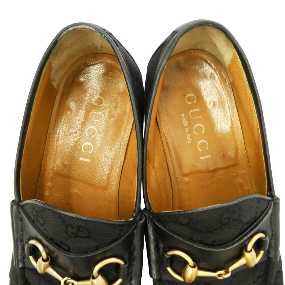 GUCCI グッチ 110 0009 GGキャンバス ホースビット ローファー ブラック系 43.5E【中古】