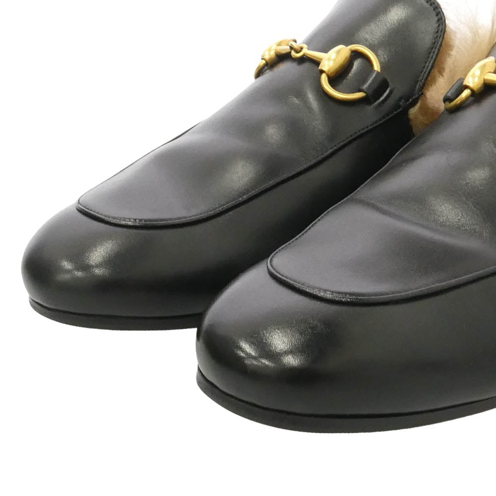 GUCCI グッチ ホースビット プリンスタウン ホースビット ファー フラットシューズ ブラック系 ゴールド系 9【中古】