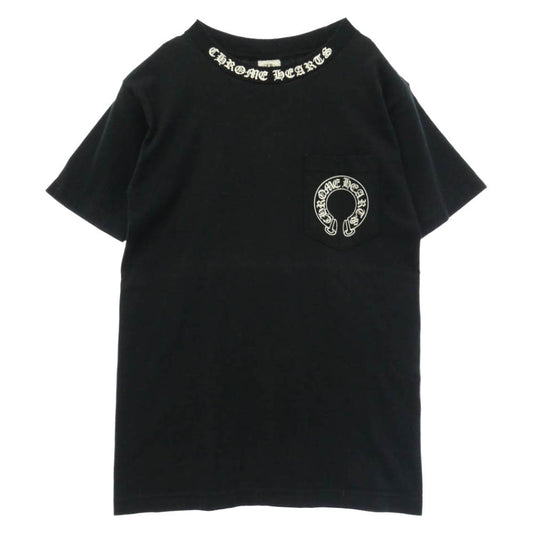 CHROME HEARTS クロムハーツ（原本無） OLD FLORAL T-SHIRT オールド バックフローラルクロス ネックロゴ 半袖 Tシャツ ブラック系 S【中古】